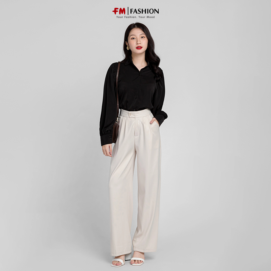 Áo sơ mi lụa FM Style form rộng tay dài thêu hình mặt cười thời trang basic Hàn Quốc 22120516
