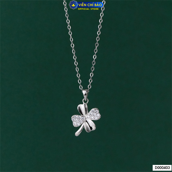 Dây chuyền cỏ 4 lá cách điệu chất liệu bạc Ý 925 thời trang phụ kiện trang sức Viễn Chí Bảo D000403