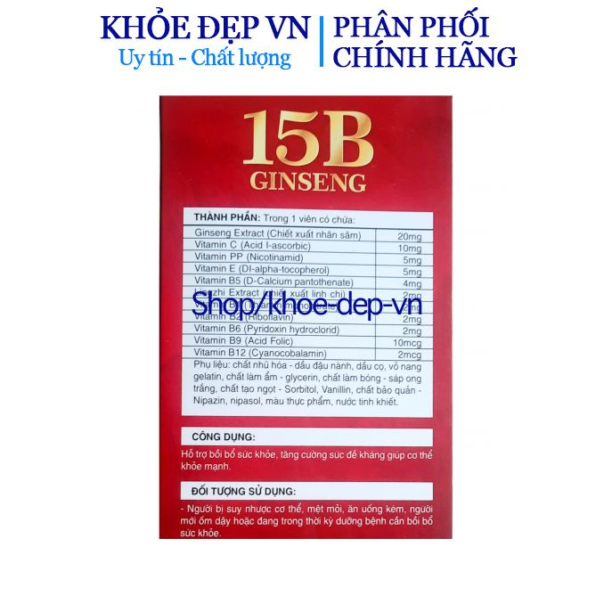 Vitamin 15B With Ginseng giúp ăn ngủ ngon, phục hồi cơ thể, bổ sung vitamin cho cơ thể - 100 viên