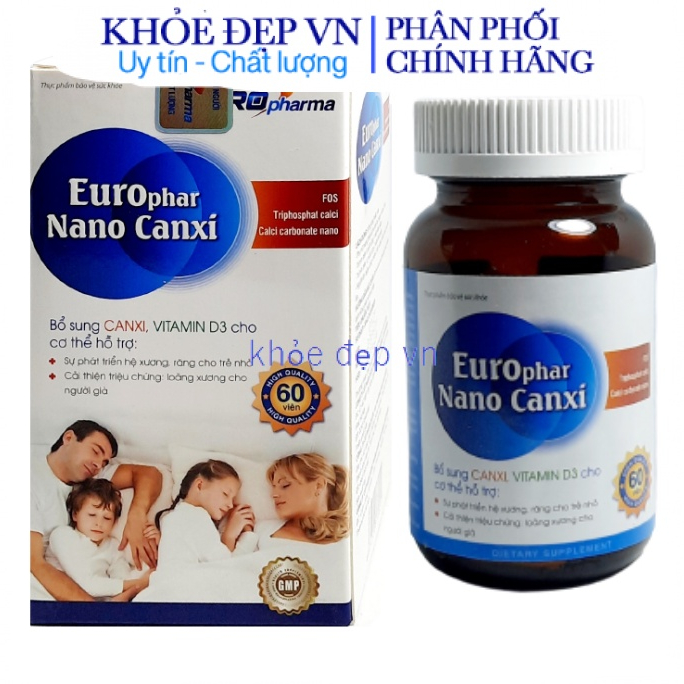 Viên uống Nano Canxi Vitamin K2 D3 bổ sung canxi, hỗ trợ phát triển xương và chống loãng xương – Hộp 60 viên