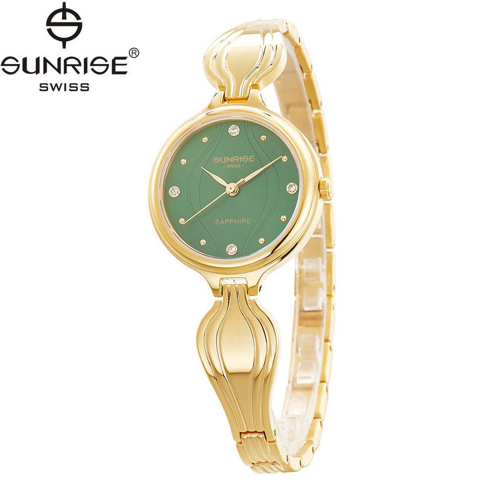 Đồng hồ nữ dây kim loại mặt kính sapphire chống xước Sunrise 9937SA SL9937LK xanh lá