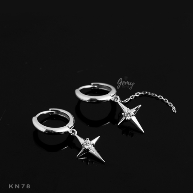Khuyên tai nam tròn bạc nguyên chất ngôi sao móc mắt xích phong cách unisex Star Light 2 (1 chiếc) | GEMY SILVER KN78