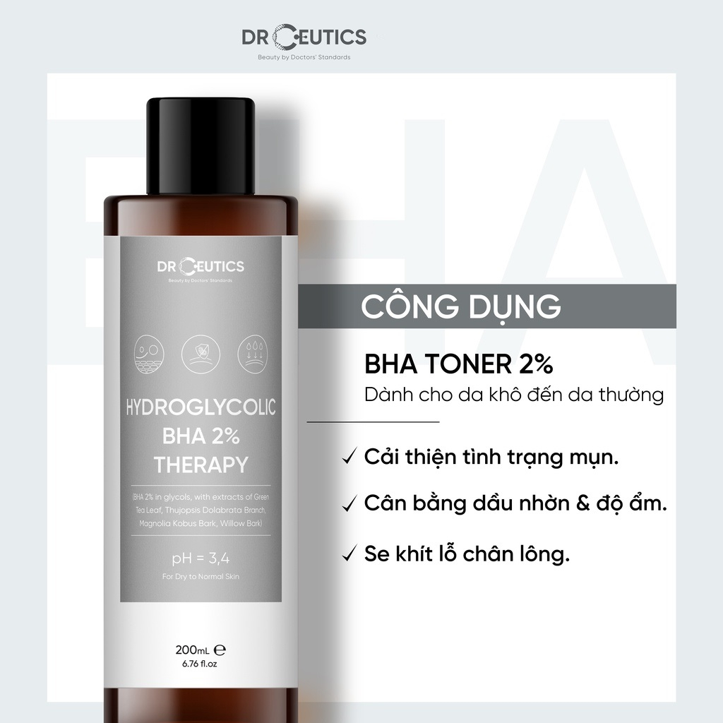 Dung Dịch Làm Sạch Và Cân Bằng Da DrCeutics BHA 2% 100ml-200ml