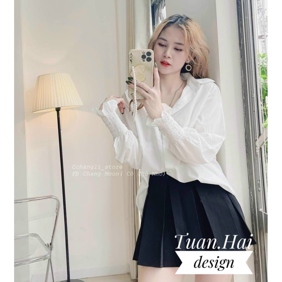 Áo Sơ Mi Trắng Nữ ZR Tay Bo Chun Cúc Cài Cao Cấp