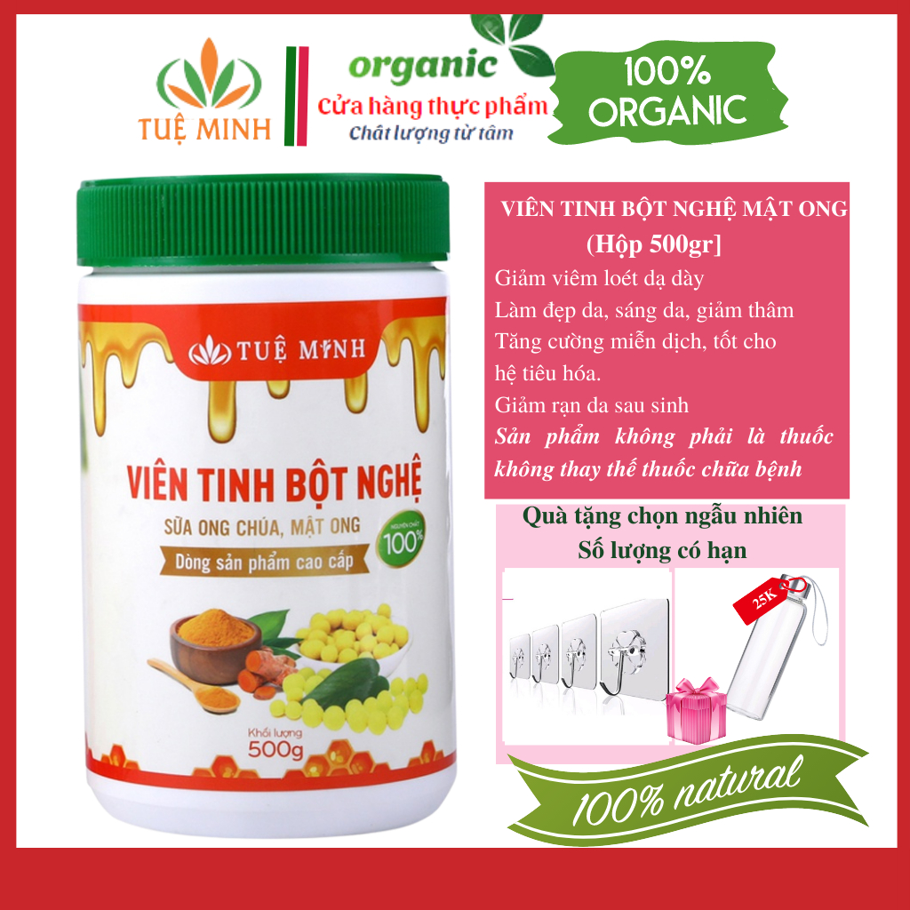 Viên tinh bột nghệ mật ong Tuệ Minh nguyên chất ,chống lão hóa, sáng da,hỗ trợ chức năng dạ dày-Hộp 500g