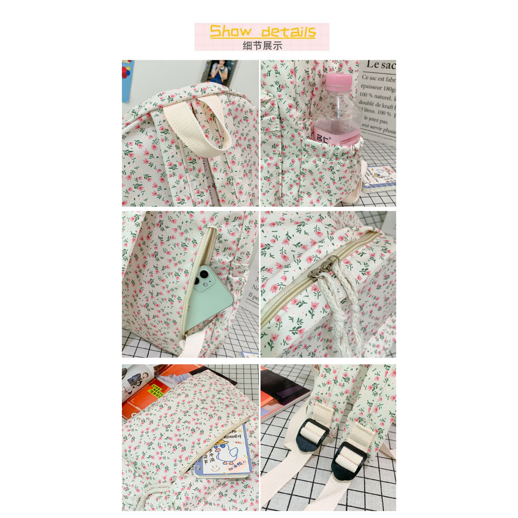 Balo đi học hoa nhí vintage trắng nhiều ngăn vừa laptop vải dù chống thấm phong cách ulzzang unisex BAL25 Zavana