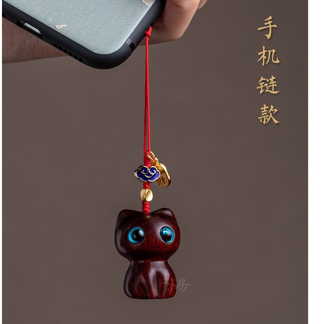 Móc treo mèo đen, mèo mun làm từ gỗ đàn hương - Mang lại may mắn tài vận