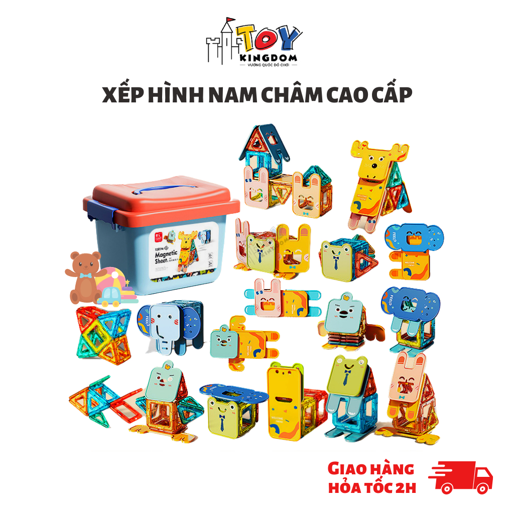 Xếp Hình Nam Châm Thông Minh 40,60,80 Chi Tiết Magnetic, Có Sách Hướng Dẫn Đi Kèm, Giúp Bé Sáng Tạo
