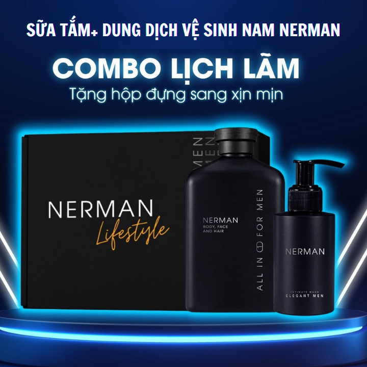 Combo lịch lãm Nerman- Sữa tắm gội hương nước hoa cao cấp Nerma 350ml, gel vệ sinh nam 100ml