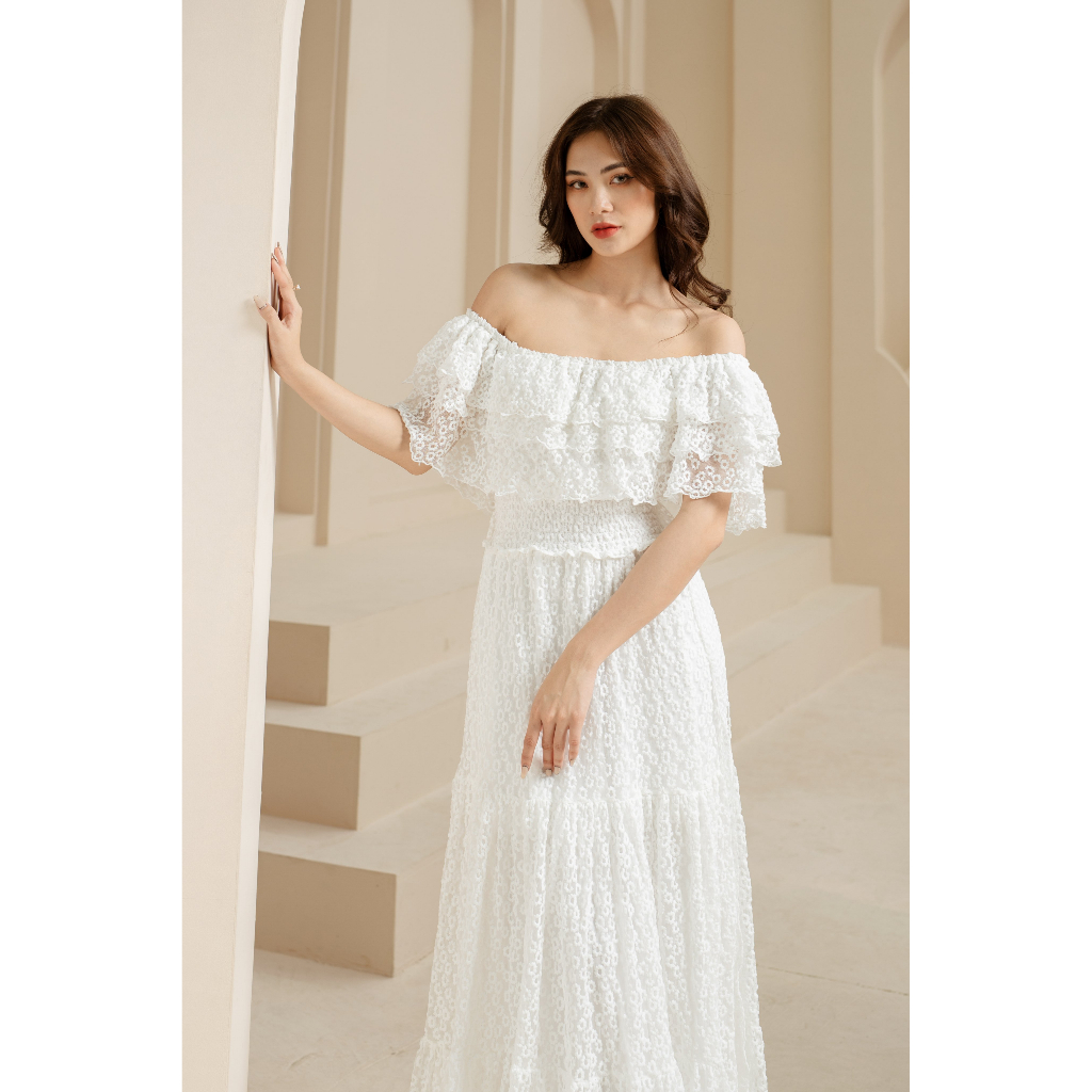 Đầm maxi ren lửng trễ vai mới nhất