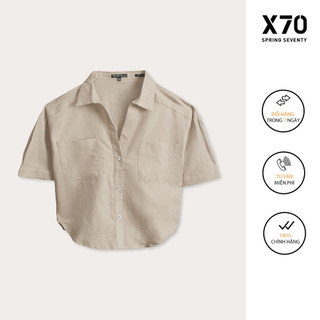 Set áo sơ mi linen tay ngắn, quần short linen thiết kế có túi thời trang x70 - 04560018