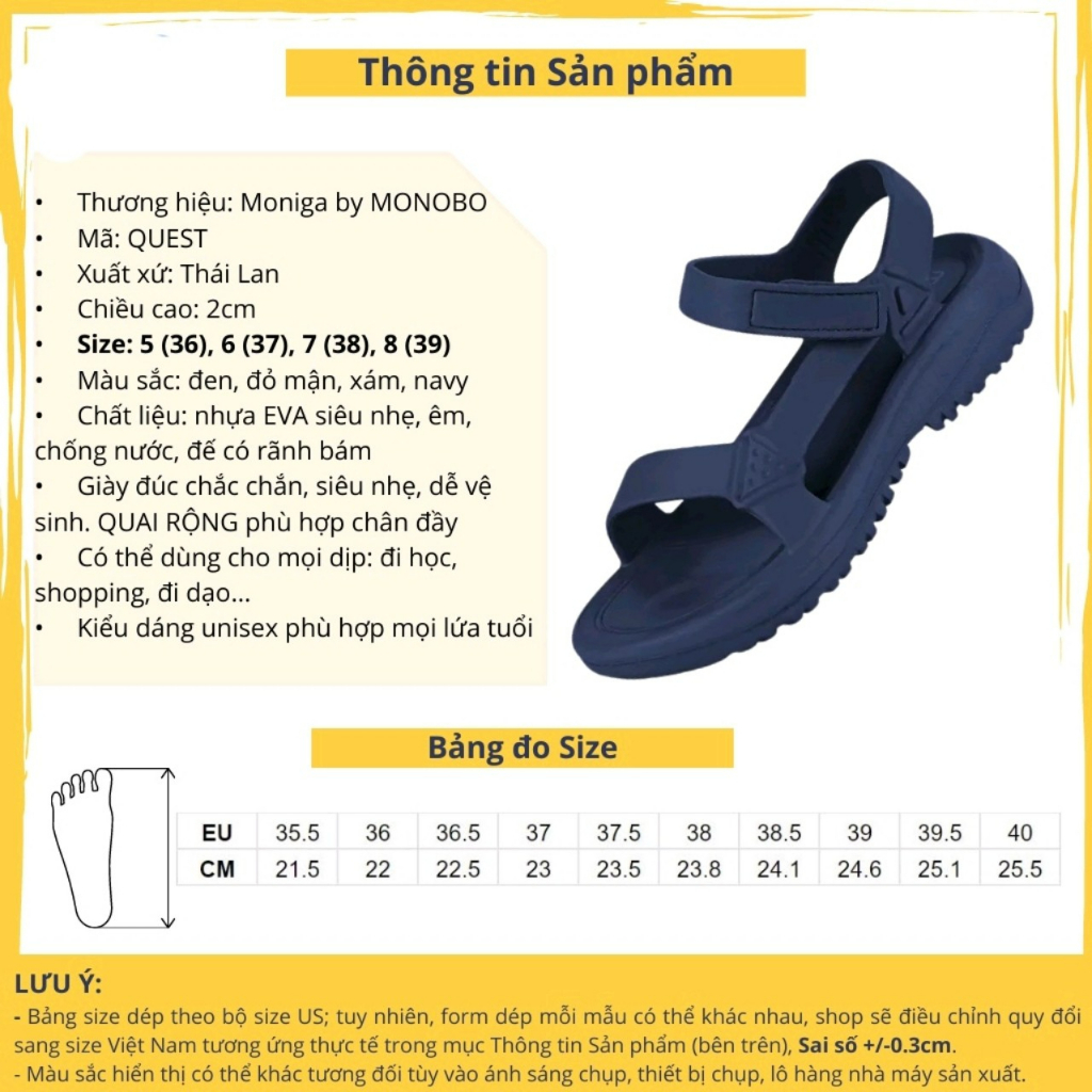Giày Sandal Nữ Thái Lan Nhựa Đúc Quai Chéo Lệch Trẻ Trung Siêu Nhẹ Monobo - Moniga Quest