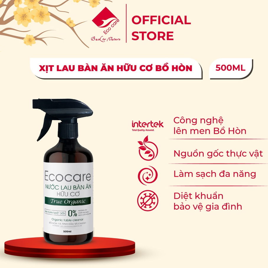 Nước lau bàn ăn hữu cơ bồ hòn ECOCARE 500ml, nguồn gốc thực vật và tinh dầu tự nhiên, an toàn cho sức khỏe