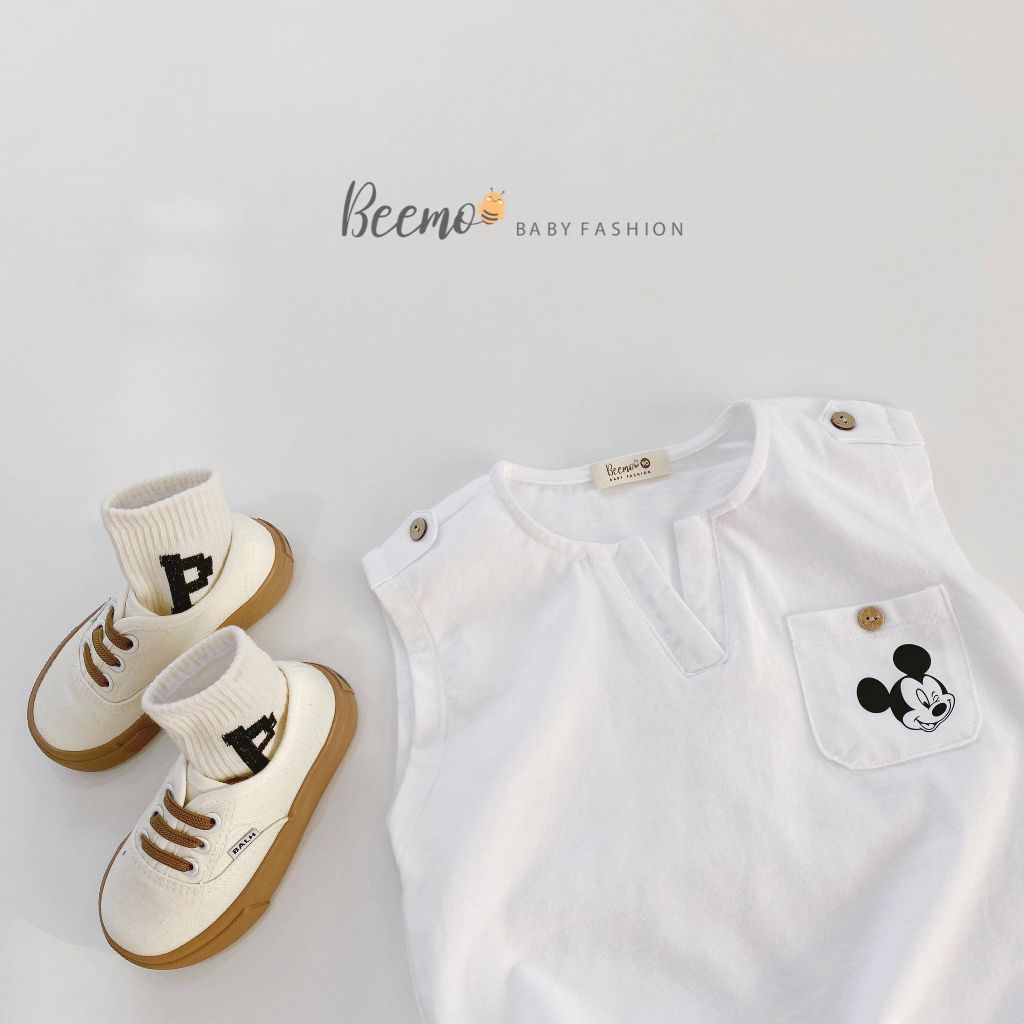 Bộ quần áo ba lỗ cho bé trai Beemo, Chất liệu cotton, họa tiết phối túi Mickey B172