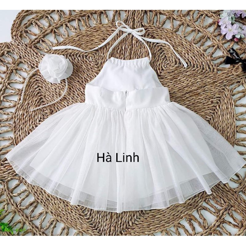 Đầm công chúa bé gái, váy 2dây cổ yếm ngọc cho bé chụp ảnh, thôi nôi.