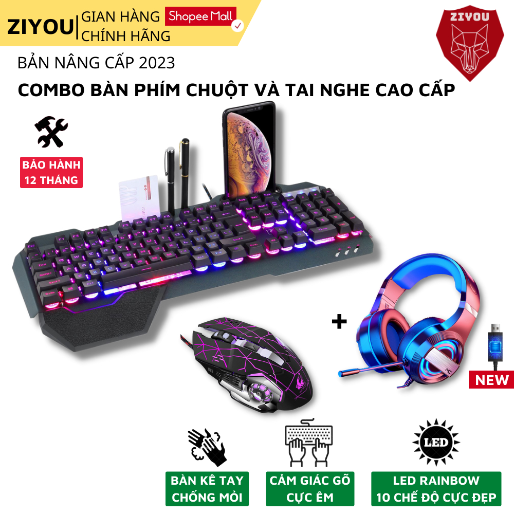 Combo Gaming Bộ Bàn Phím Chuột ZIYOU Kèm Tai Nghe Cực Chất Bản Nâng Cấp 2022 Full Chế Độ LED Cho Cả Nam Và Nữ K618+V5+Q9