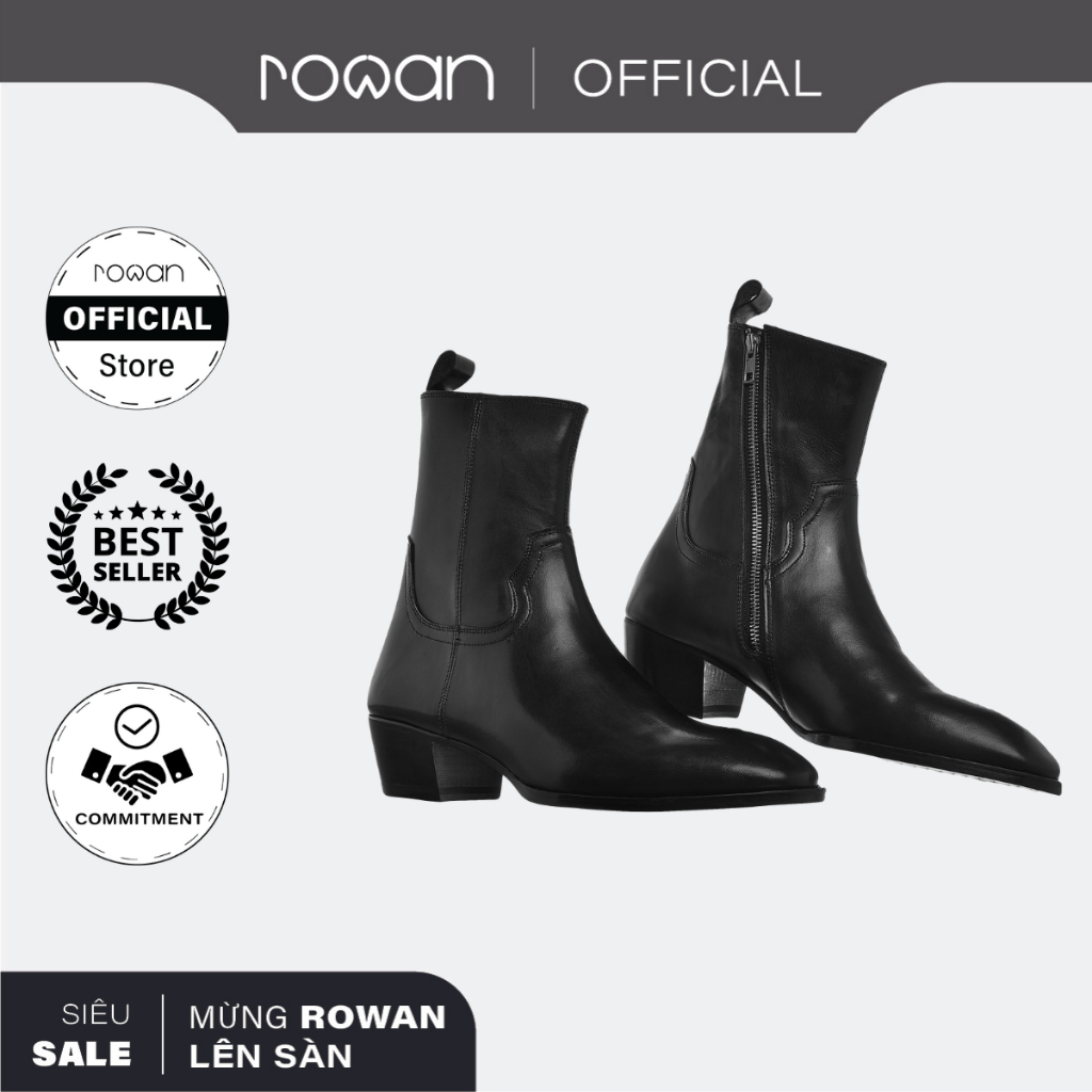 Giày boots nam Rowan Leather Zip Boots In Black (SS2023) - Da bò cao cấp thật 100%