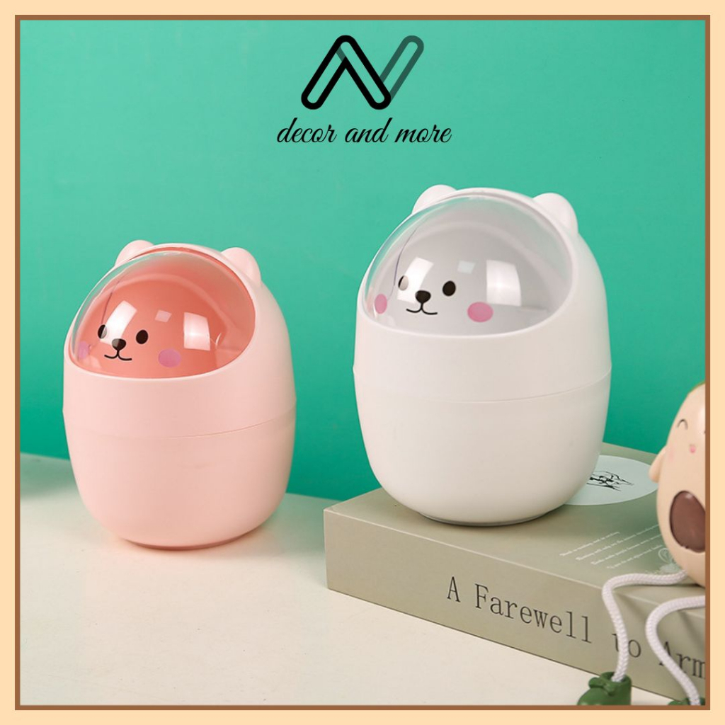 Thùng rác mini để bàn nắp lật hình gấu, sọt rác hình thú đáng yêu nhỏ gọn ANDECOR