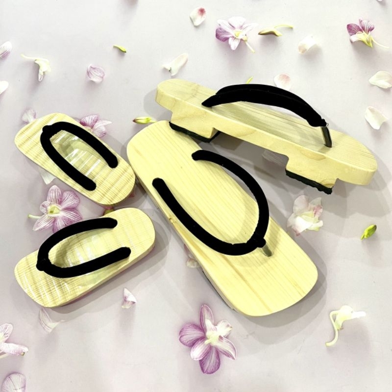 Guốc gỗ guốc gỗ mẹ và bé kiểu Nhật Geta kẹp xỏ ngón đen