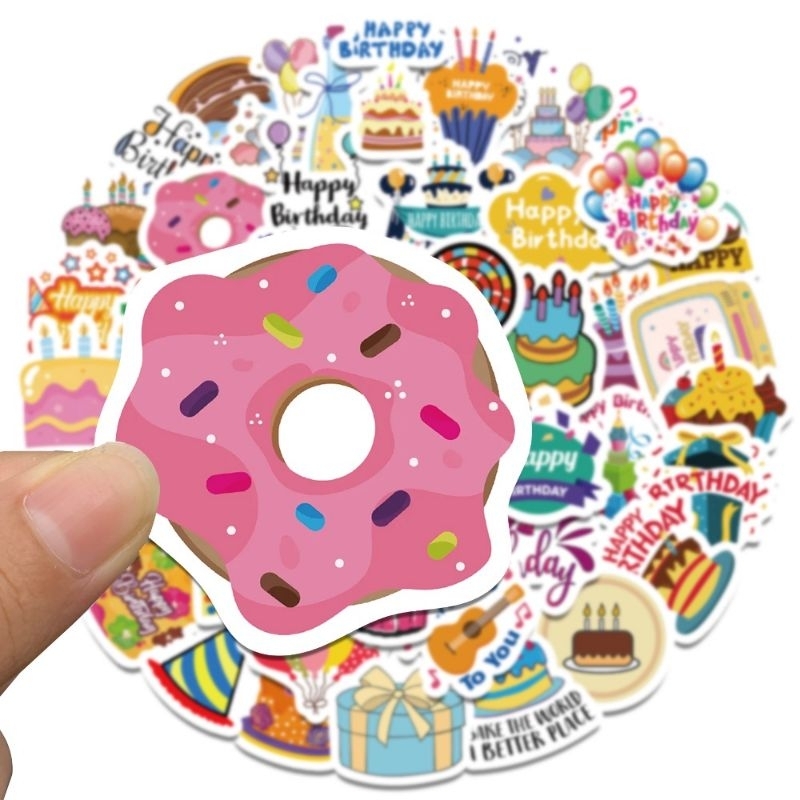 Set combo miếng dán sticker Happy Birthday chúc mừng sinh nhật dán nón mũ bảo hiểm laptop vali sổ đàn guitar điện thoại