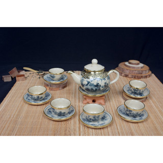 Bộ ấm chén men rạn bọc đồng