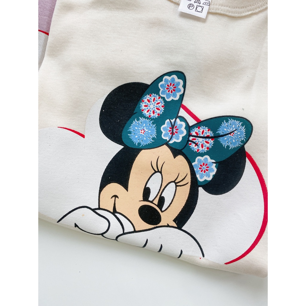 Bộ cộc tay, bộ hè bé gái Mikcey, Minie xuất dư 100% cotton bozip thoáng mát, thấm hút cho bé gái 8-22kg