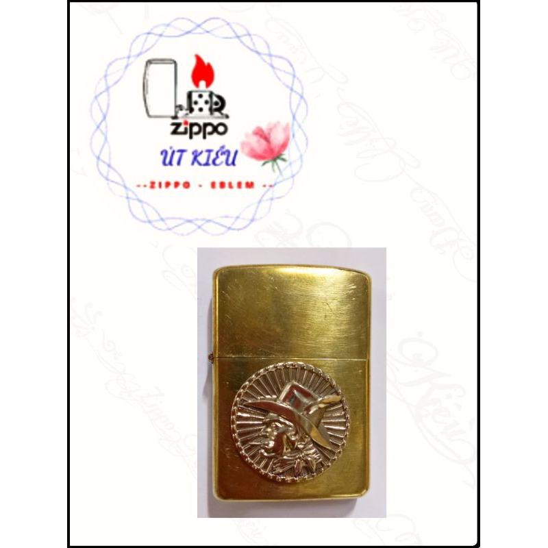 Miếng eblem dán zippo đồng nguyên khối cowboy US31