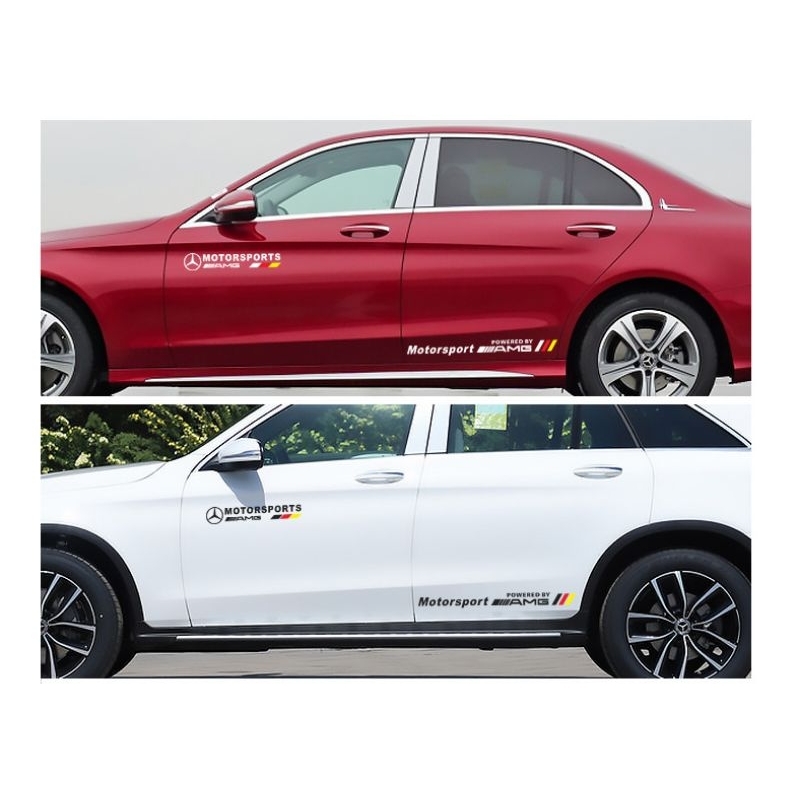 Bộ 2 tem decal dán sườn, cửa xe ô tô phong cách AMG MOTOR SPORT