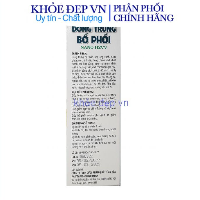 Xịt Đông trùng bổ phổi- lọ 10ml