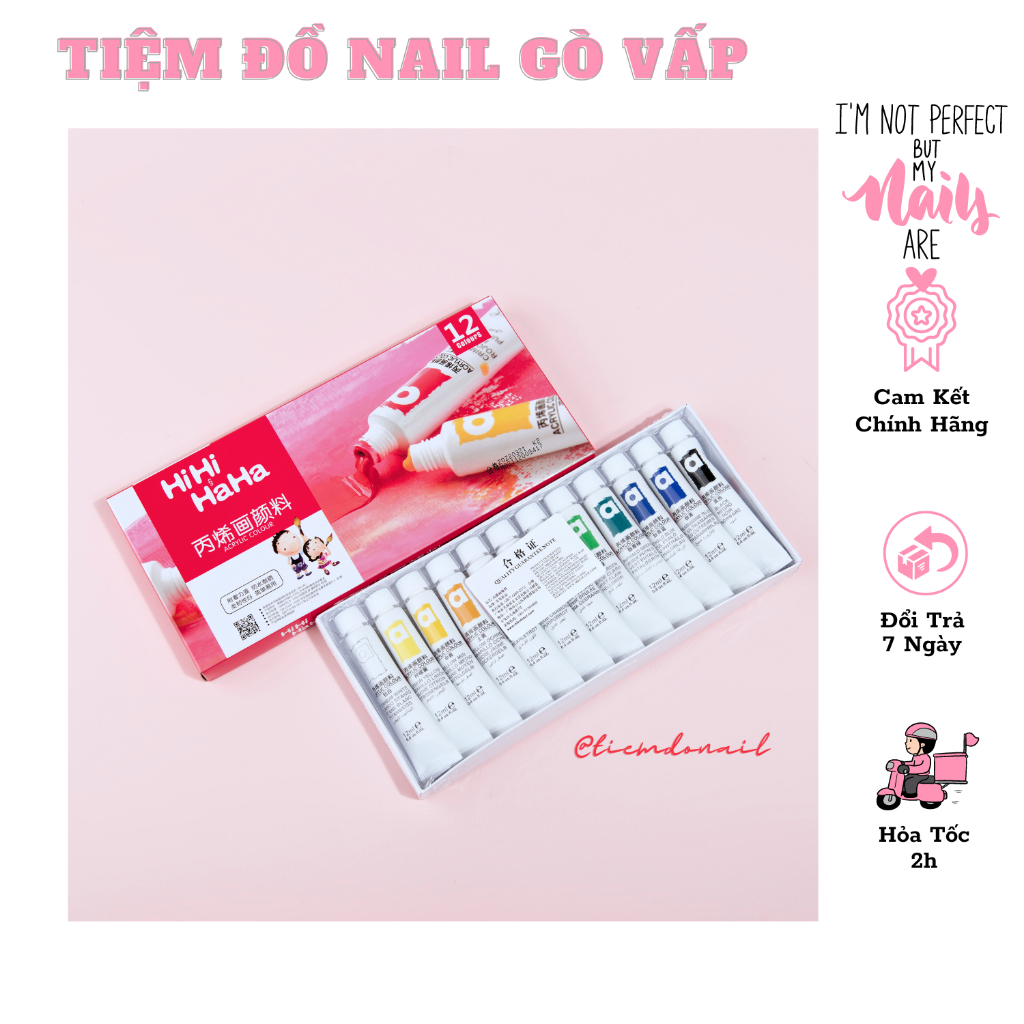 Set Bột Vẽ Cọ Bản Nail 3D 12 Màu MAGI-WAP