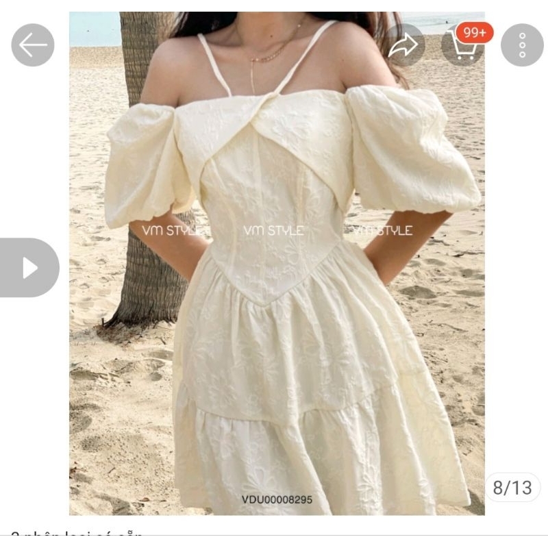 Đầm tay phồng hoa nổi VMstyle