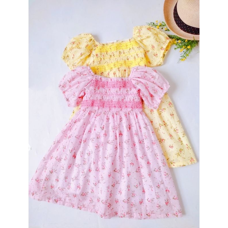 Váy đầm Smock hoa nhí Hồng & Vàng cho bé gái 7kg - 25kg