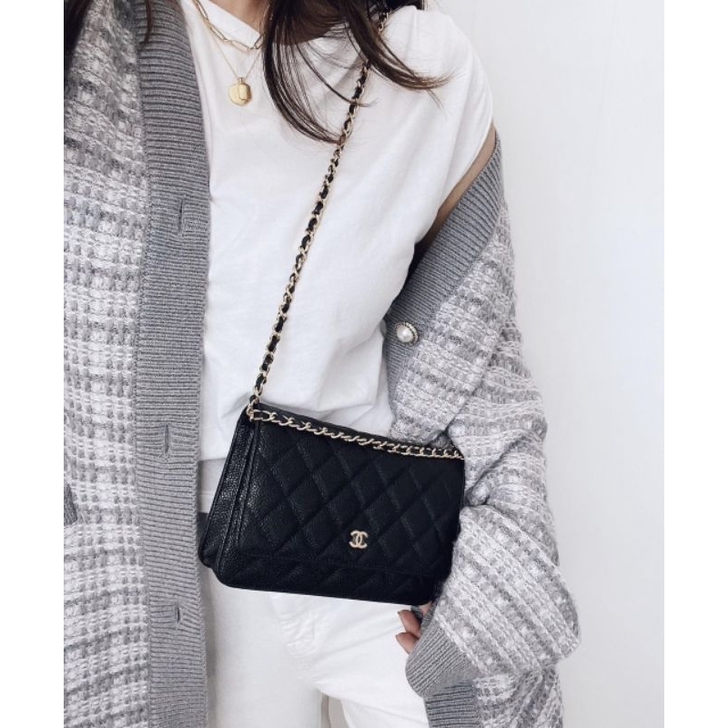 Túi xách nữ thời trang C.N da caviar tag bạc sz19cm đẹp dã man fullbox 2 lớp