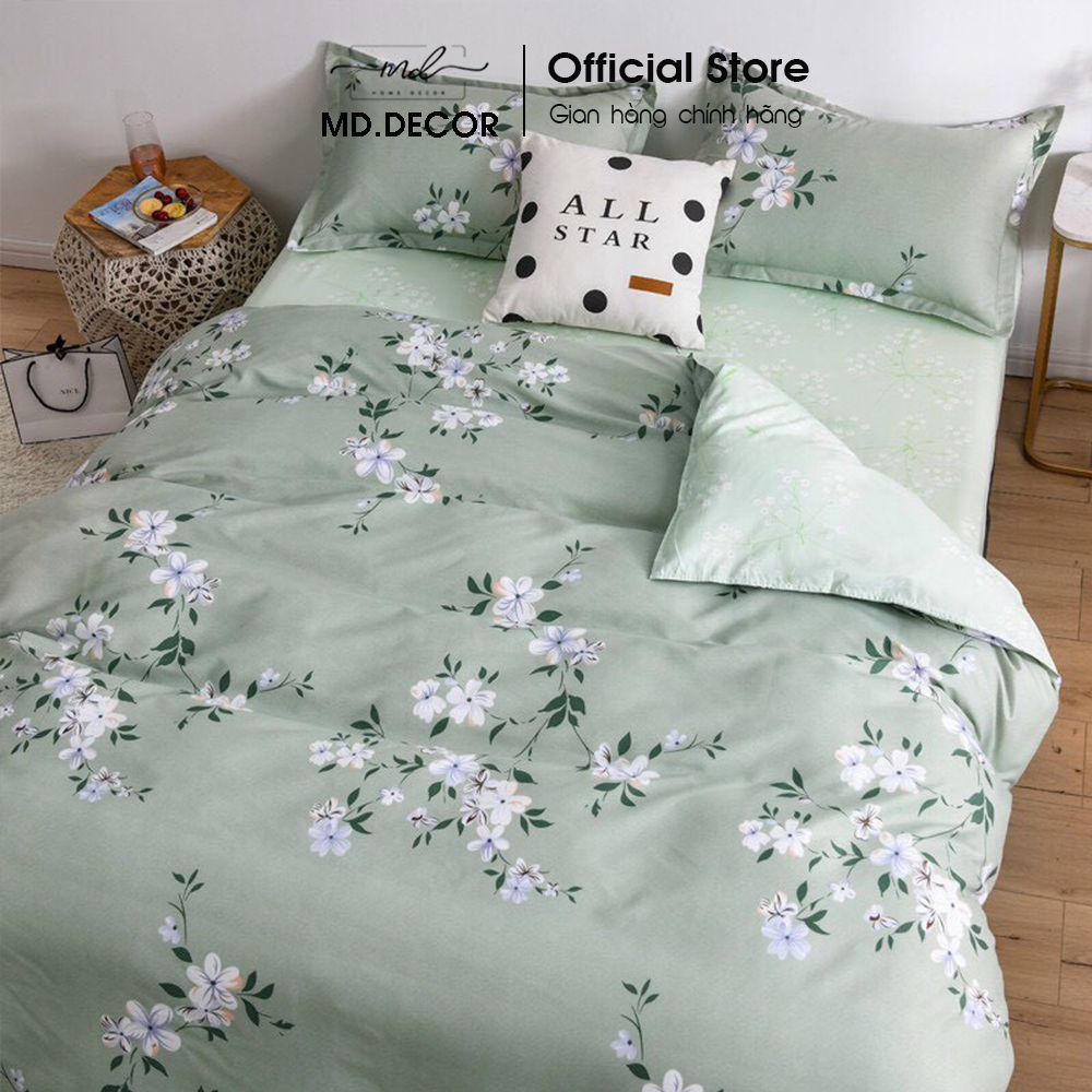 Bộ chăn ga gối cotton poly MD Decor - Bedding nhiều kích thước ra bọc nệm họa tiết 3D nhiều kích thước M4 M6 M8