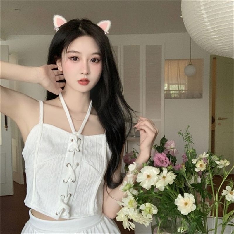 Gaeul store- áo 2 dây len pha nhung đan dây cá tính