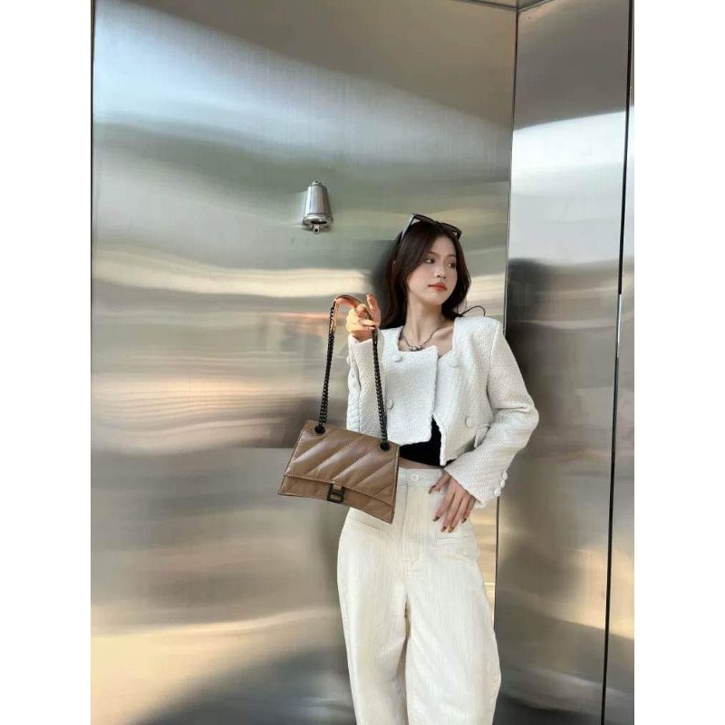 Áo khoác dạ tweed trắng dáng ngắn croptop cúc bọc cổ vuông trẻ trung KD301