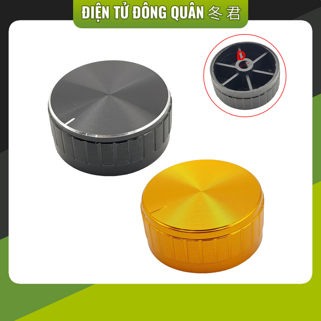 Núm vặn Volume âm lượng 40x17mm Trục D 6mm màu vàng / màu đen