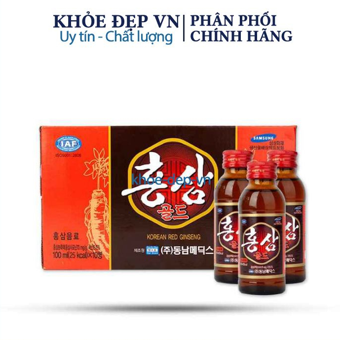 Nước hồng sâm Hàn Quốc Korean Red Ginseng – Tăng cường sức khỏe, kích thích não bộ - Hộp 10 chai x 100ml