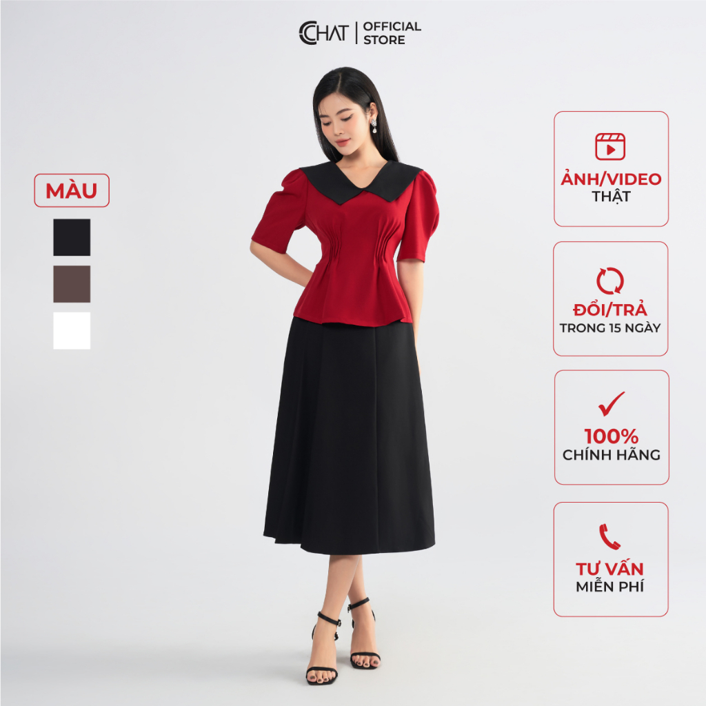 Chân Váy 𝐂𝐂𝐇𝐀𝐓 Cạp Liền Xếp Ly Chặn Dáng Xòe Chất Tuytsi Mềm Mịn 13CDS2003XT
