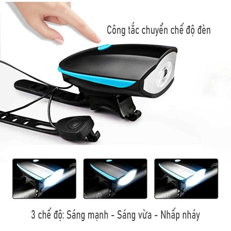 Đèn Xe Đạp Tích Hợp Còi Chống Nước Có Thể Sạc Lại Qua Cổng USB
