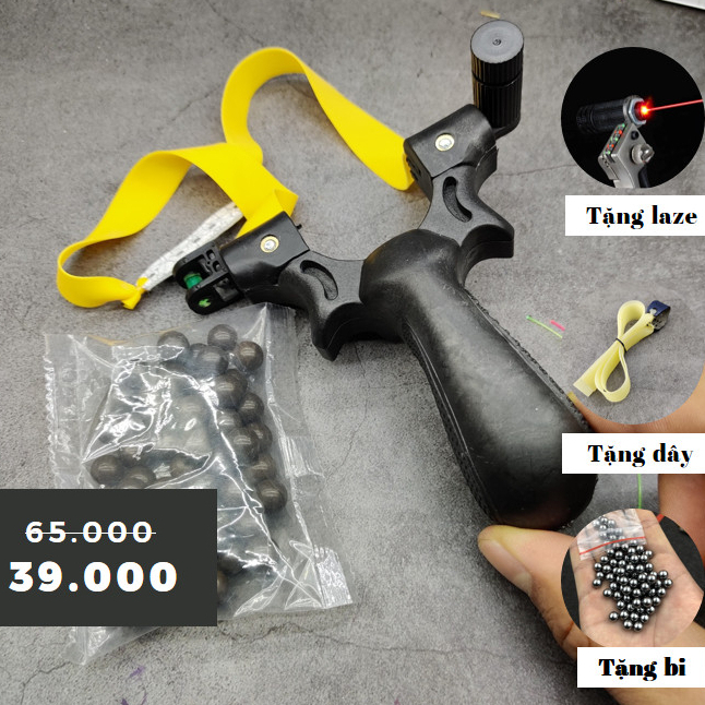 Ná Cao Su Giá Rẻ Laze Nhựa Đen ABS Đặc Chắc Chắn An Toàn Chạc 8.3 Tặng Ngắm Thủy Laze Siêu Sáng, Dây Ná + Bi