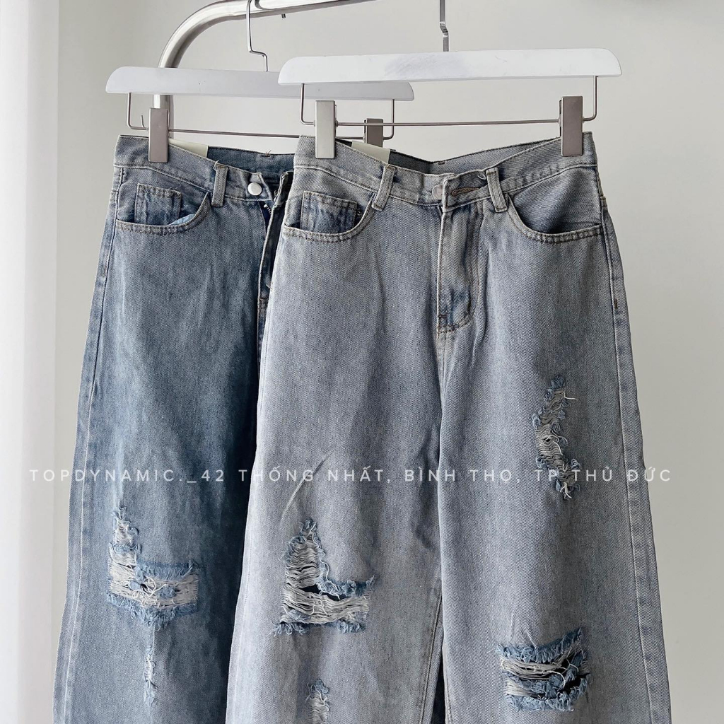 Quần Jean nữ ống rộng rách gối