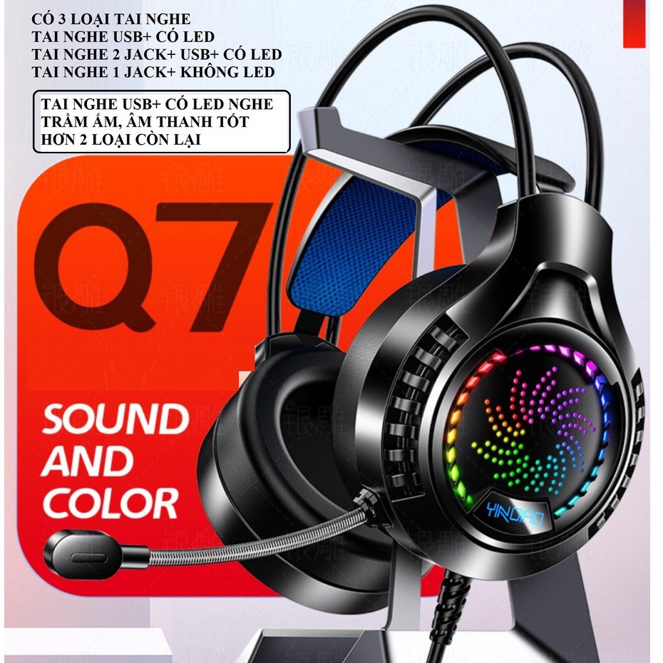 Tai nghe HEADPHONE, tai nghe Q7 YINDIAO có đèn LED đổi màu, Mic trong, Âm thanh êm rõ