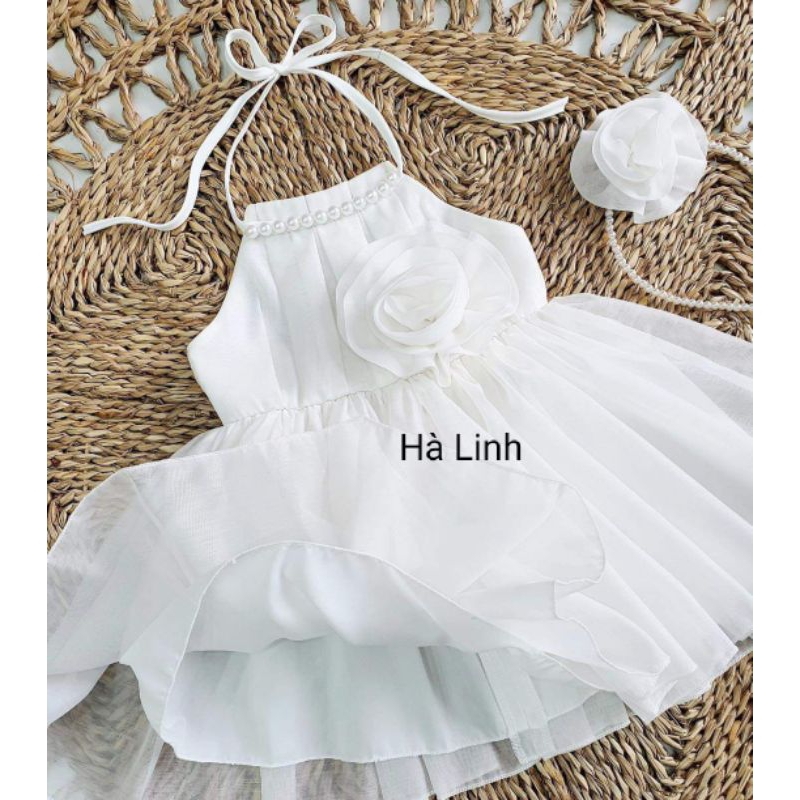 Đầm công chúa bé gái, váy 2dây cổ yếm ngọc cho bé chụp ảnh, thôi nôi.