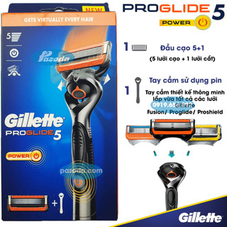 Dao cạo râu 5 lưỡi Gillette Proglide5 power (1 tay cầm xoay chiều sử dụng pin và 1 đầu cạo 5+1)