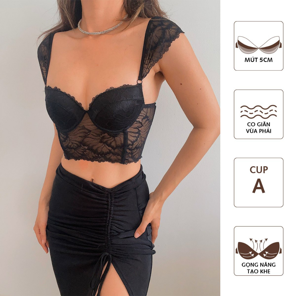 Áo Bralette mút 5cm pushup tốt, tạo khe ren mềm mại co giãn dây vai cánh tiên phù hợp với quả cup A thiết kế Cô Kim 7