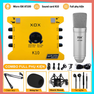 Bộ Combo Mic Thu Âm Hát Livestream Soundcard XOX K10 2020, MIC ISK AT100 Thu Âm chuyên nghiệp
