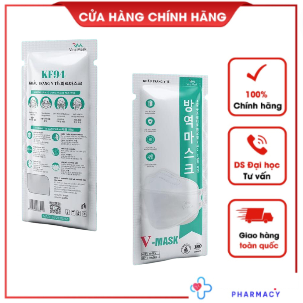 (Túi 10 chiếc) Khẩu Trang KF94 VinaMask