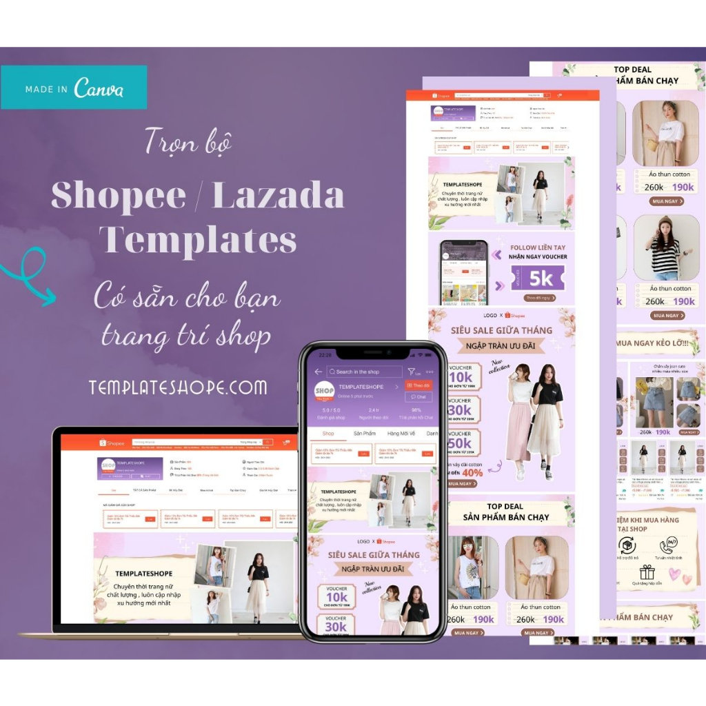 Template Shopee / banner trang trí shop/gian hàng ngành thời trang nữ đẹp hút mắt giá ưu đãi