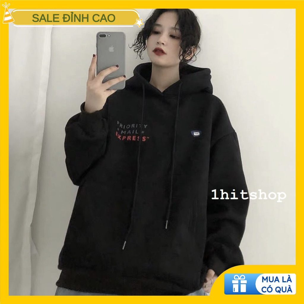 Áo Hoodie Form Rộng Unisex Lá thư chipgenz, Áo khoác Sweater Chất Nỉ Dày dặn